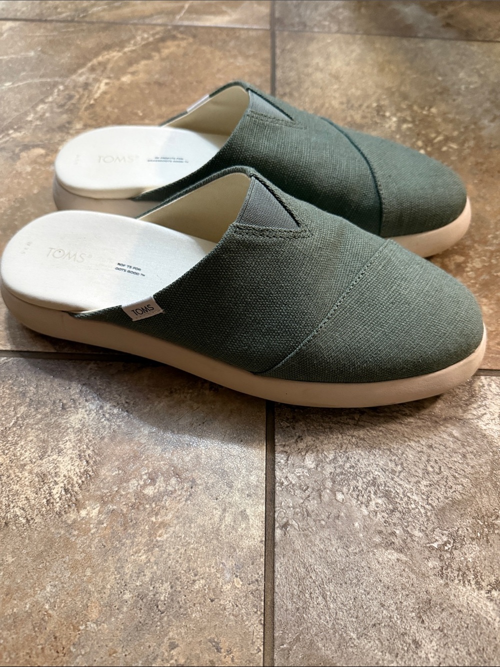 TOMS Olive Green Canvas Slip-On Mule with White Sole